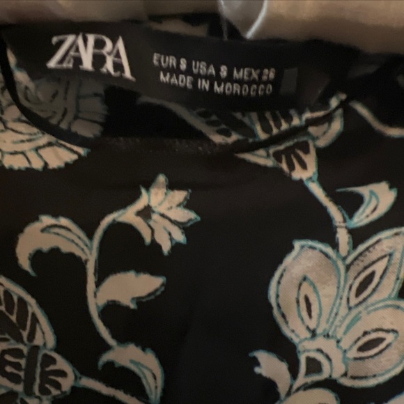 Zara Black Floral Print Collared Button Down 3/4 Sleeve Dress Size Small EUC - Picture 2 of 6